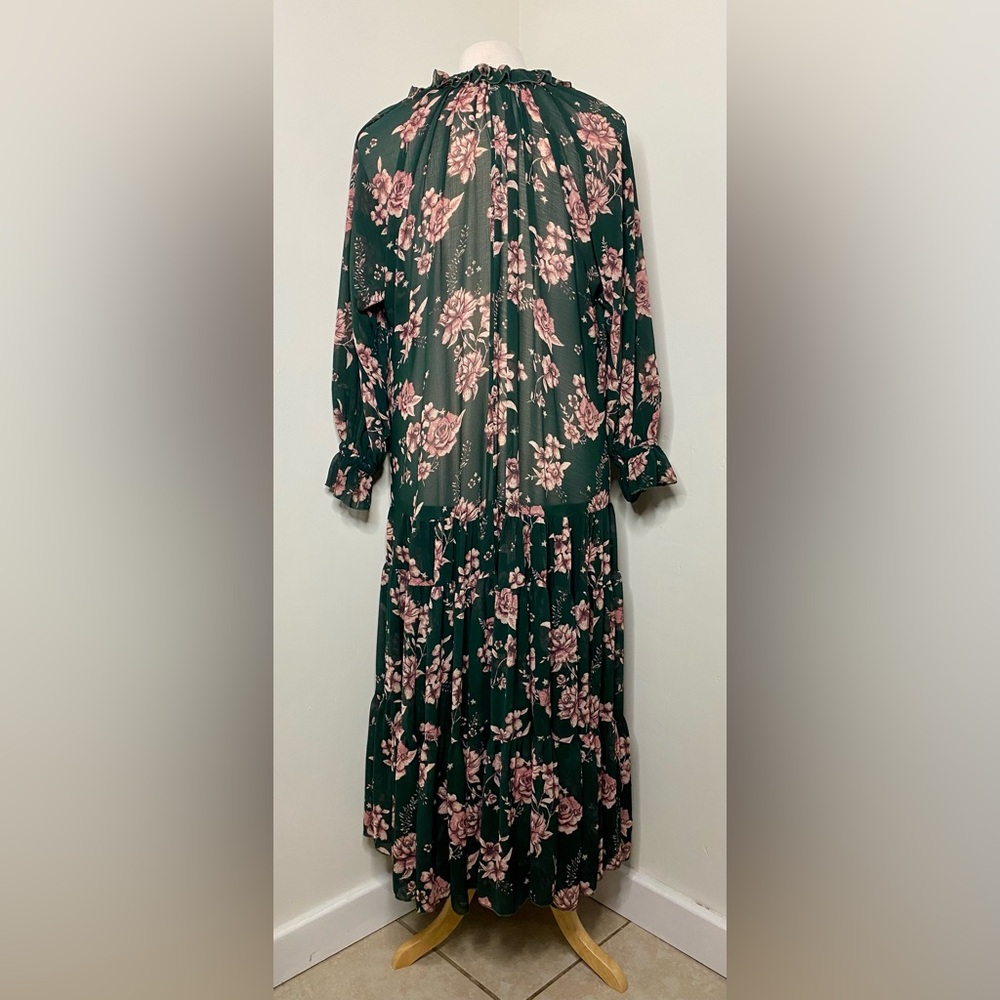Free People Feeling Groovy Maxi Dress EUC Sz Medium Forrest Green Floral - Picture 3 of 6